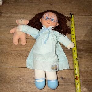 Vintage Ivy Cottage Violet Pickles Miss Biscuit Rag Doll with Teddy Bear 17”